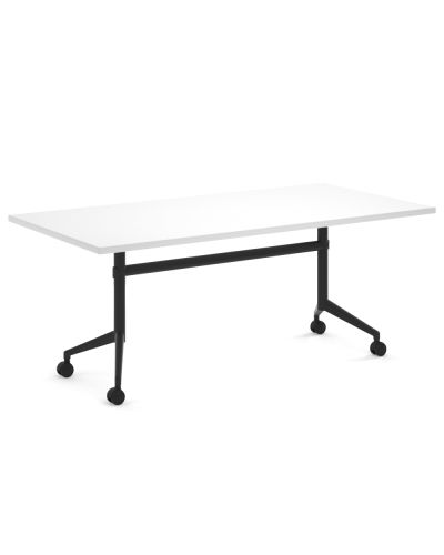 Mars Mobile Low Flip Top Table - 600H X 1500W X 750D - Whiteboard Black Edge Top / White Frame