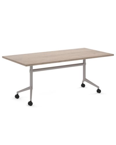 Mars Mobile Low Flip Top Table - 600H X 1800W X 750D - Rural Oak Top / White Frame