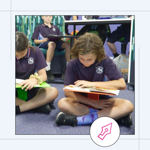 school children sitting on zen rests reading books