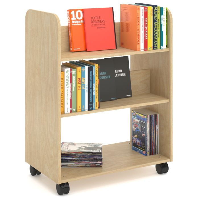 mobile book trolley rawbirch with books